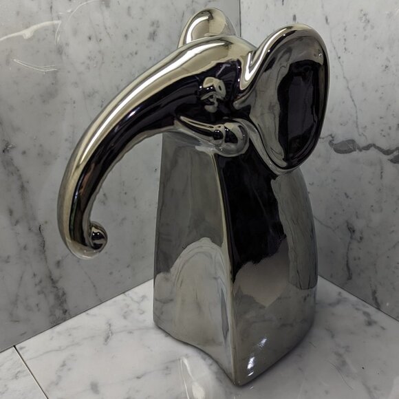 Pier One metallic gunmetal/silver glazed ceramic elephant - Picture 1 of 7
